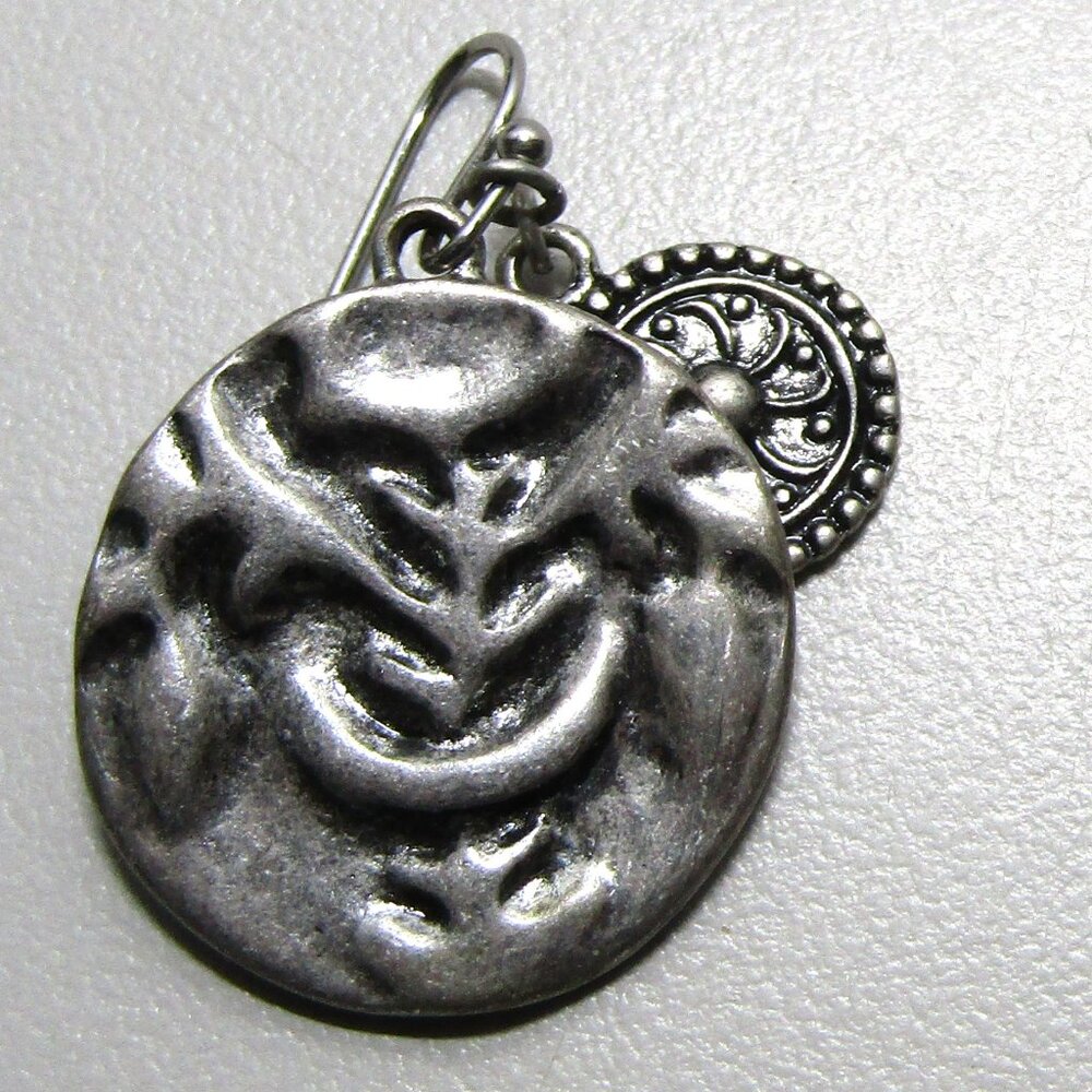Silver Tone Tree Of Life Round Medallion Dangle Earrings Chico's 1 in
